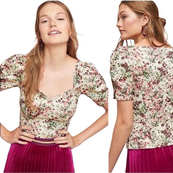 Anthropologie Maeve Floral Tapestry Sweetheart Cut Blouse - Picture 3 of 13
